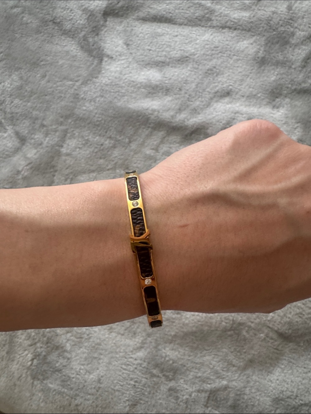 Gold-Tone Leather Inset Bracelet with Crystal Accents